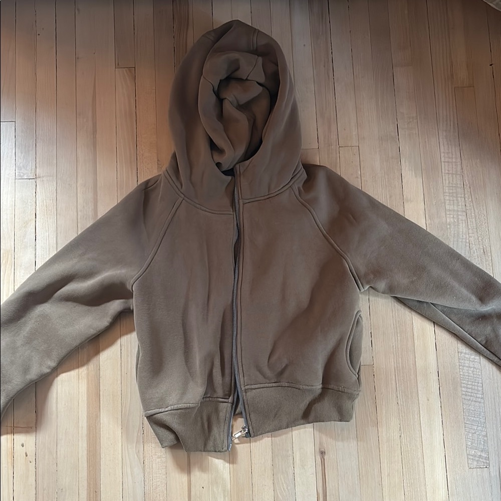 Brown Hooded Cropped Zip-Up Jacket size M
